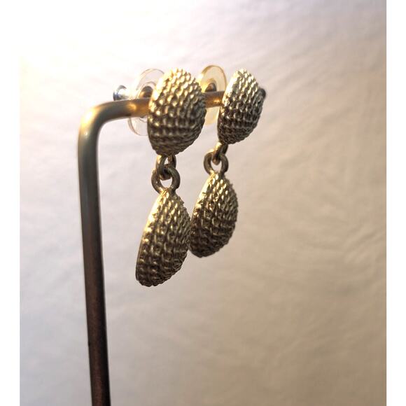 Vintage Ginnie Johansen GJD Designer Gold Tone Rope Dangle Pierced Earrings - Picture 2 of 4